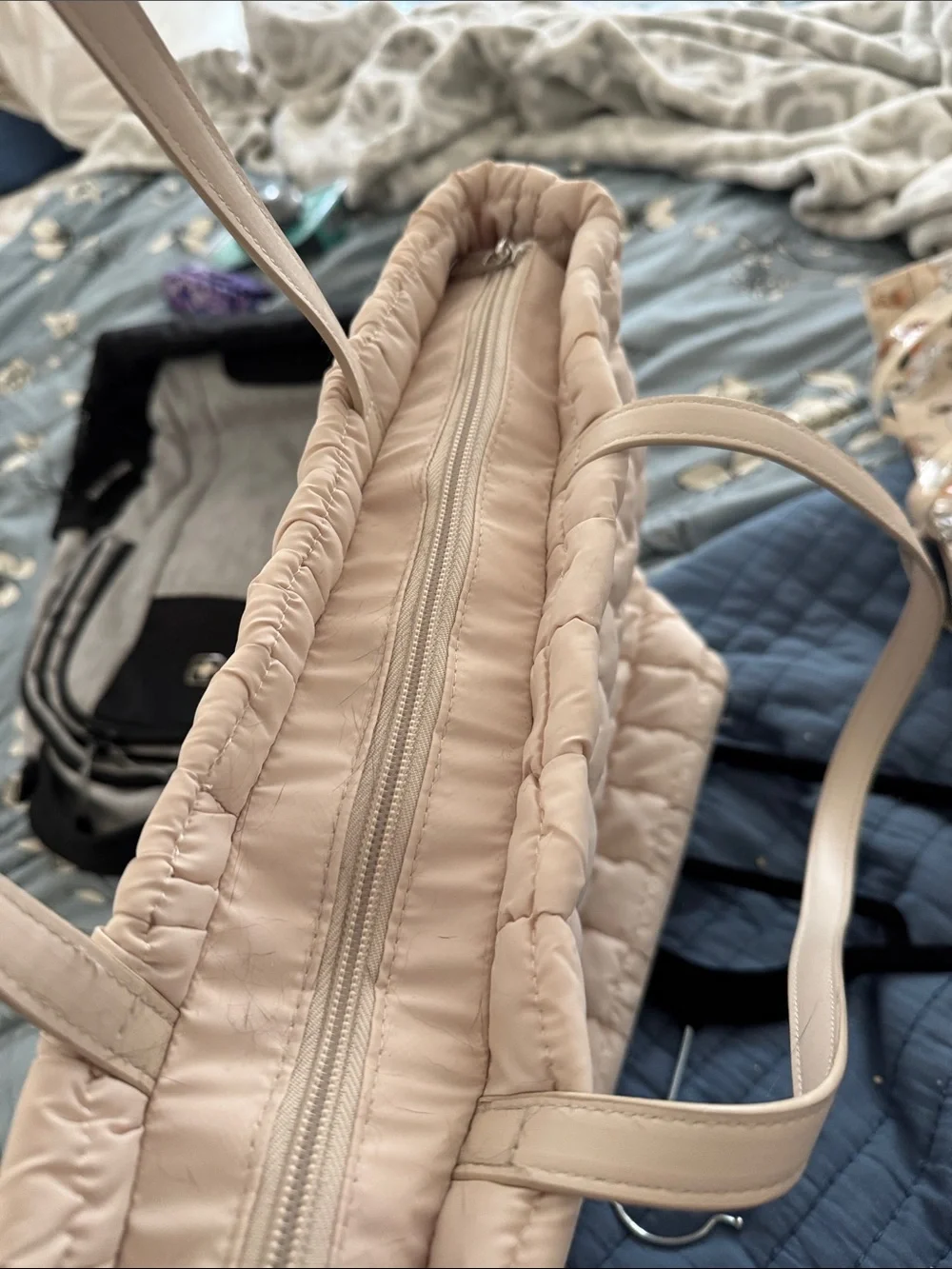 Quilted Laptop Tote in Light Taupe